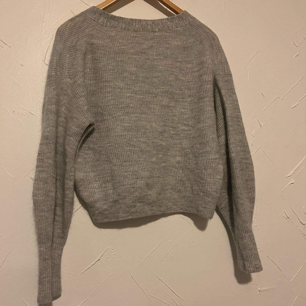 Quince Baby Alpaca Cardigan Light Gray Size Large Ribbed with Pointelle Detail - Picture 6 of 10